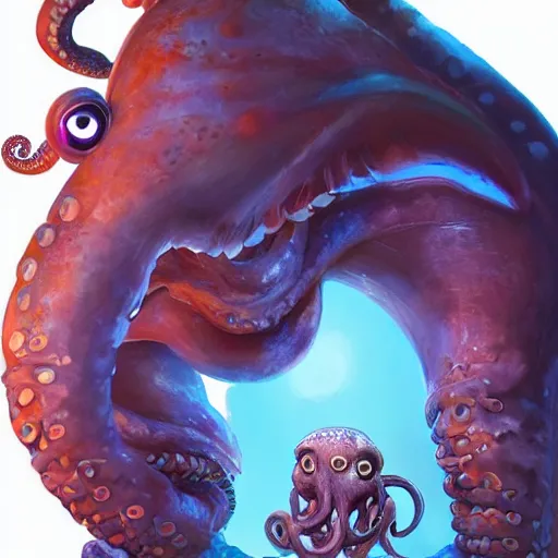 Image similar to Portrait of an Ilithid from dungeons and dragons, a creature with octopus face with tentacles instead of beard and an antropomorphic body, mattepainting concept Blizzard pixar maya engine on stylized background splash comics global illumination lighting artstation lois van baarle, ilya kuvshinov, rossdraws