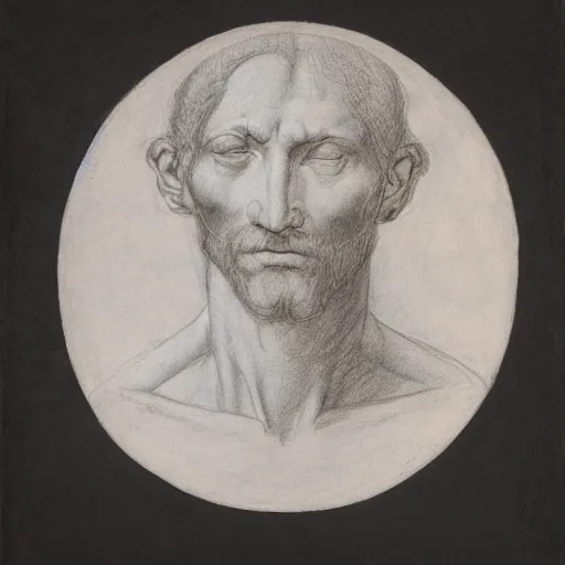 Image similar to unfinished study of mans face. michelangelo, early sixteenth century. red chalk on paper.