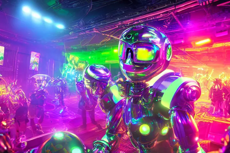 Prompt: robodad cybercore disco rave. bright scene. fine detail. this 4 k hd image is trending on artstation, featured on behance, well - rendered, extra crisp, features intricate detail, epic composition and the style of unreal engine.