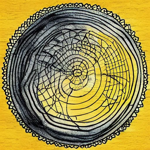 Image similar to tattoo sketch of a ocean, on a yellow paper, ornamental, line art, minimalism