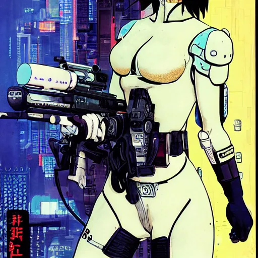 Image similar to major from ghost in the shell by shirow masamune, illustration by shirow masamune and kim jung gi, manga style,