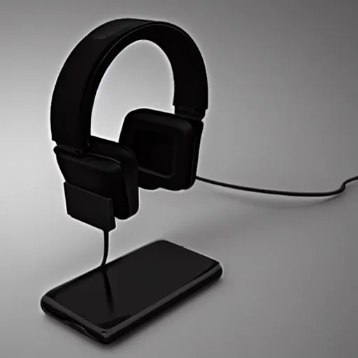 Image similar to wireless headphone stand, futuristic, techno, cyberpunk, product design, render, concept, fun, cute