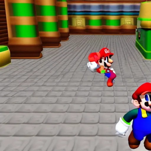 Prompt: Playstation one screenshot of Super Mario 64