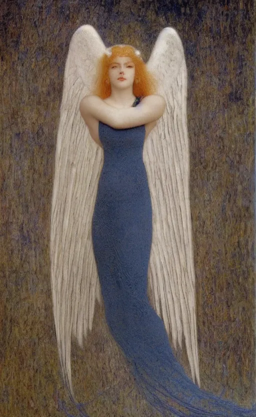 Image similar to Say who is this with silver hair so pale and Wan! and thin? beautiful lone single feminine!! angel, Aphrodite, in the style of Jean Delville, Lucien Lévy-Dhurmer, Fernand Keller, Fernand Khnopff, oil on canvas, 1896, 4K resolution, aesthetic, mystery