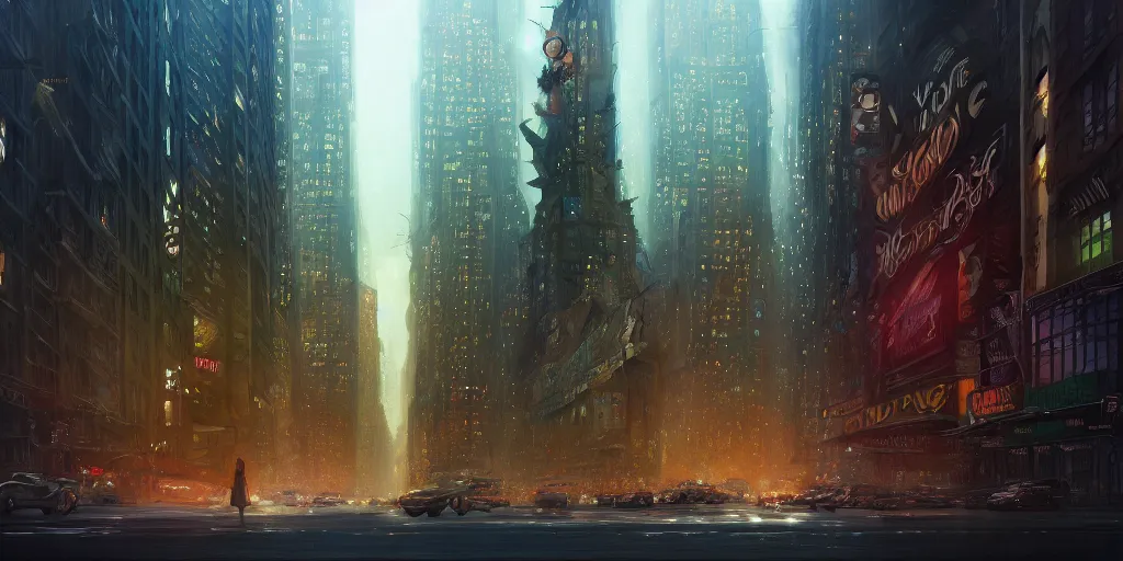 Prompt: vine - infested new york city, cinematic, stunning, elegant, highly detailed, digital painting, artstation, smooth, hard focus, illustration, art by jessica rossier and and brian froud