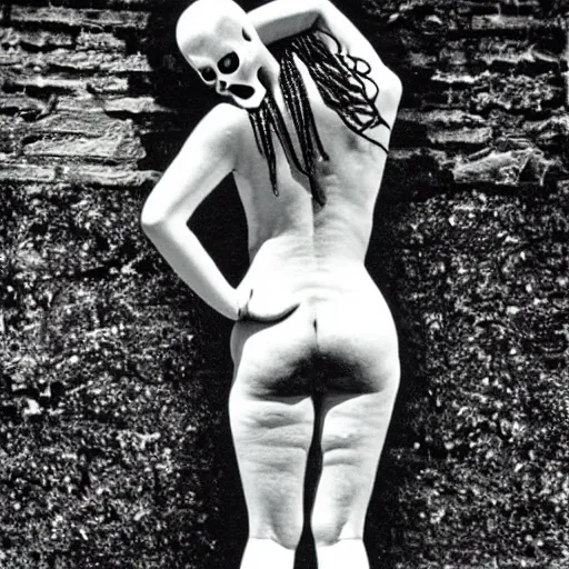 Image similar to Back view of the grim reaper, curvy, deep shadows, award winning, by Lucien Clergue