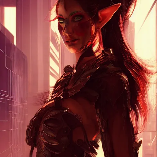 Image similar to portrait of an elf in a cyberpunk style, digital art, artstation cgsociety masterpiece