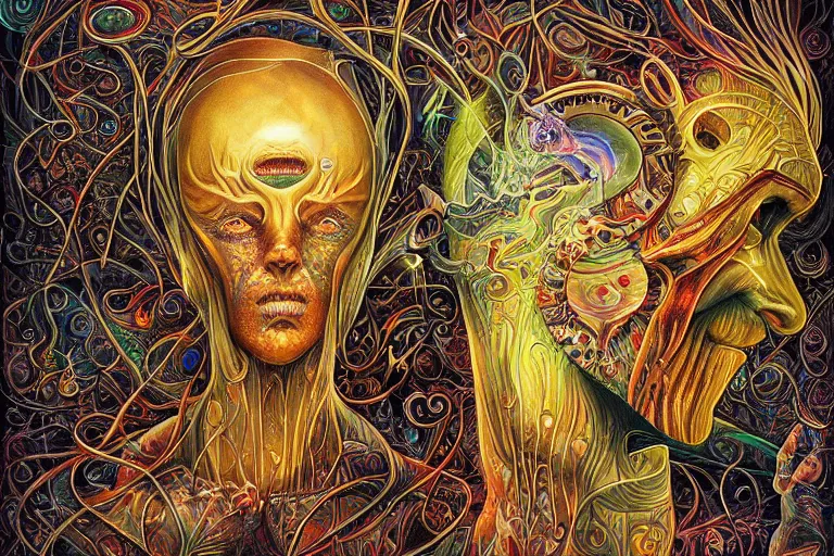 Image similar to photorealistic the book fo revelations by pedro correa, android jones, alex grey, chris dyer, and aaron brooks