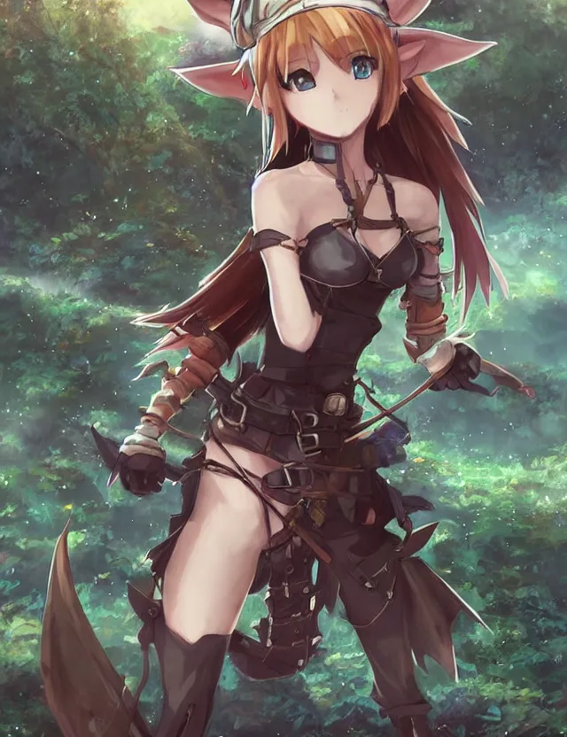 Image similar to scenic wide angle portrait of an elf mining for coal, a cute outfit, somewhat of an anime in fantasy style, trending artwork, made with anime painter studio, by anato finstark, tony sart and an anime artist, collaboration