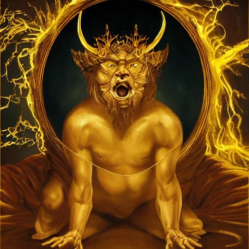 Image similar to The Golden Beast, he of Beguiling Light, Mephistopheles, the Golden Heaven, the sole friend of Mercury