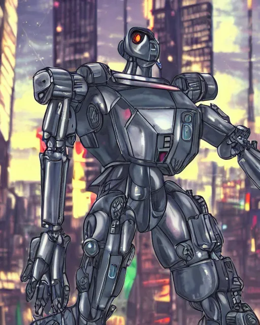 Prompt: mecha version of the tinman from the wizard of oz, danguiz, cyberpunk city street background