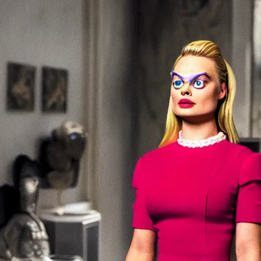 Prompt: Margot Robbie as Angelica Pickles in Rugrats, 8k full HD photo, cinematic lighting, anatomically correct, oscar award winning, action filled, correct eye placement