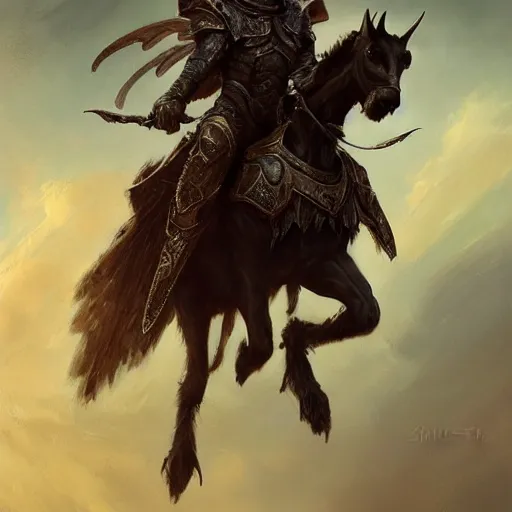 Prompt: archangel tyrael carrying balanced scale riding a goat, oil painting, tooth wu, greg rutkowski, rpg, dynamic lighting, fantasy art, high contrast, depth of field