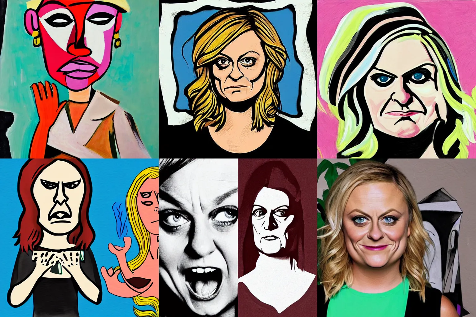 Prompt: angry amy poehler, picasso