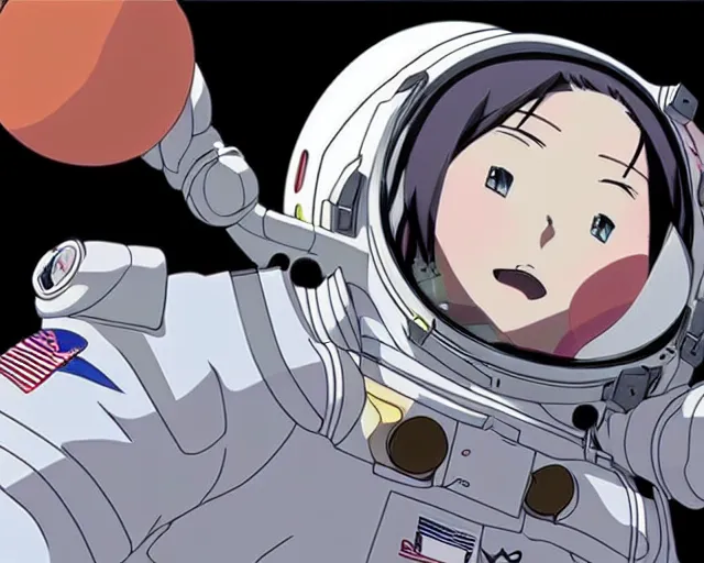 Image similar to anime visual of a female astronaut ; official media ; animated by hajime yatate ; by shinichiro watanabe