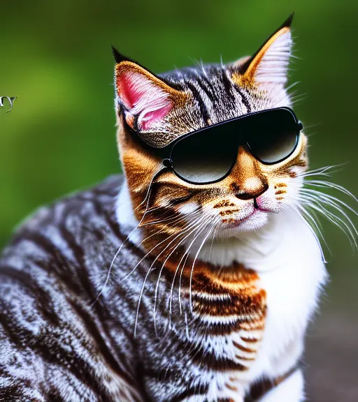 Image similar to award winning 5 5 mm portrait photo of an admiral cat in full military outfit and aviators, in a park by luis royo. soft light. sony a 7 r iv