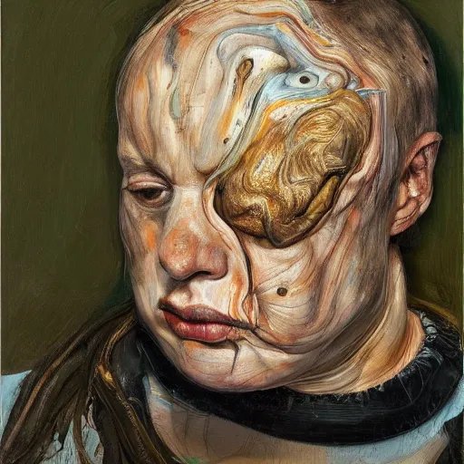 Image similar to high quality high detail painting by lucian freud and jenny saville, hd, mushroom head, turquoise