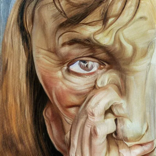 Image similar to high quality high detail painting by lucian freud, hd, crying young woman portrait by the window, photorealistic lighting