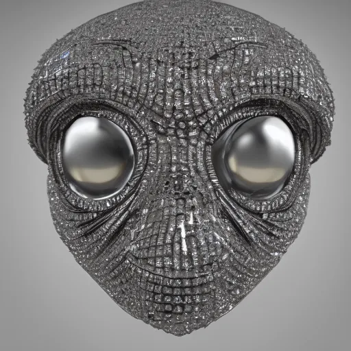 Image similar to alien face chain covered in diamonds, closeup, 8k, realistic, extreme details, detailed, sharp