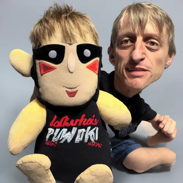 Prompt: Tony Hawk, a plushie of Tony Hawk, plush, detailed product photo