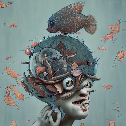 Image similar to a blowfish girl named god king 3 7, an ultrafine detailed painting by james jean, behance contest winner, vanitas, angular, altermodern