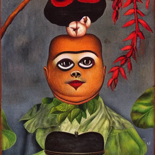 Image similar to pepe the frog by frida kahlo