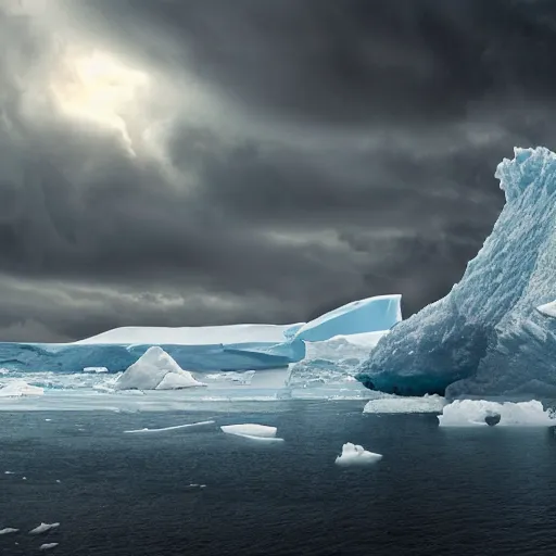 Prompt: a dreamlike antarctic landscape in stormy weather, matte painting