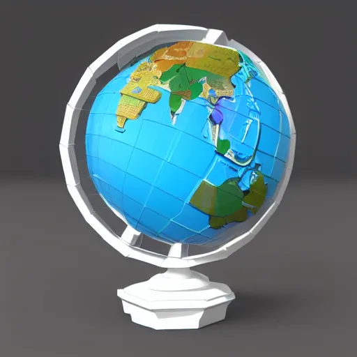 Prompt: an isometric globe with famous landmarks on it, 3 d render, 3 d model