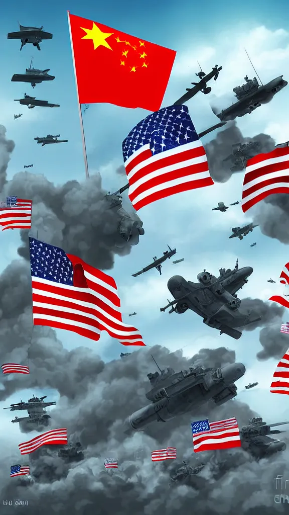 Image similar to usa going to war with china, digital art, 8 k, world war 3