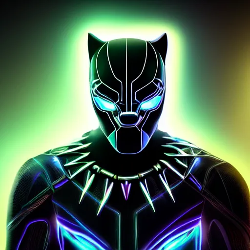 Image similar to Cyberpunk Black Panther, close up shot, neon, cyborg, futuristic, photorealistic, 8K,