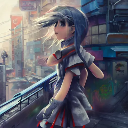 Image similar to dynamic composition, motion, ultra-detailed, incredibly detailed, a lot of details, amazing fine details and brush strokes, colorful and grayish palette, smooth, HD semirealistic anime CG concept art digital painting, watercolor oil painting of Clean and detailed post-cyberpunk sci-fi close-up schoolgirl in asian city in style of cytus and deemo, blue flame, relaxing, calm and mysterious vibes,, by a Chinese artist at ArtStation, by Huang Guangjian, Fenghua Zhong, Ruan Jia, Xin Jin and Wei Chang. Realistic artwork of a Chinese videogame, gradients, gentle an harmonic grayish colors. set in half-life 2, Matrix, GITS, Blade Runner, Neotokyo Source, Syndicate(2012), dynamic composition, beautiful with eerie vibes, very inspirational, very stylish, with gradients, surrealistic, dystopia, postapocalyptic vibes, depth of field, mist, rich cinematic atmosphere, perfect digital art, mystical journey in strange world