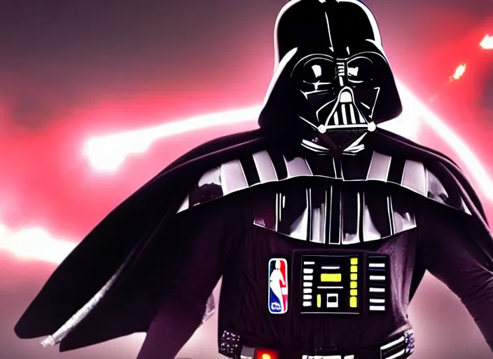 Image similar to ESPN still of Darth Vader playing in the nba playoffs live on espn, 4k