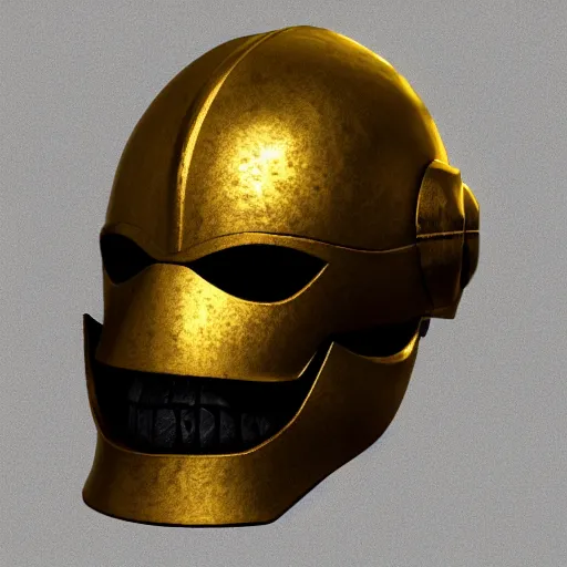 Prompt: 3d render of gold skull knight helmet, hyper realistic, unreal, craig mullins, alex boyd, lord of the rings, game of thrones, dark souls, artstation, warhammer, unreal