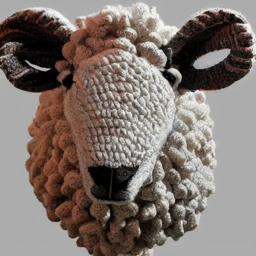 Image similar to realistic photo of a sheep crocheted out of wool, digital art