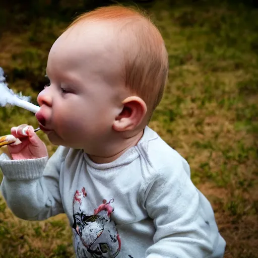 Prompt: baby smoking crack realistic