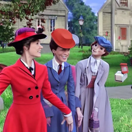 Image similar to a still of from the movie mary poppins crossover with the game pokemon snap