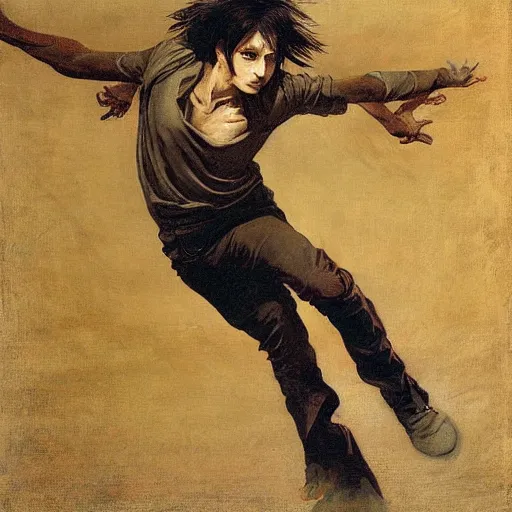 Image similar to a portrait of EREN YEAGER in the style of The Fallen Angel (1847) painting by Alexandre Cabanel