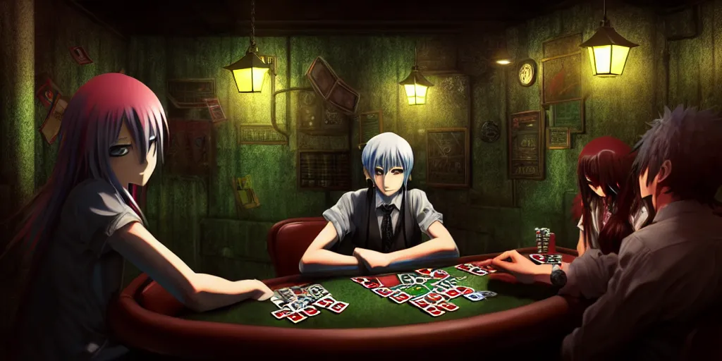 anime character playing poker in kakegurui uniform on Craiyon
