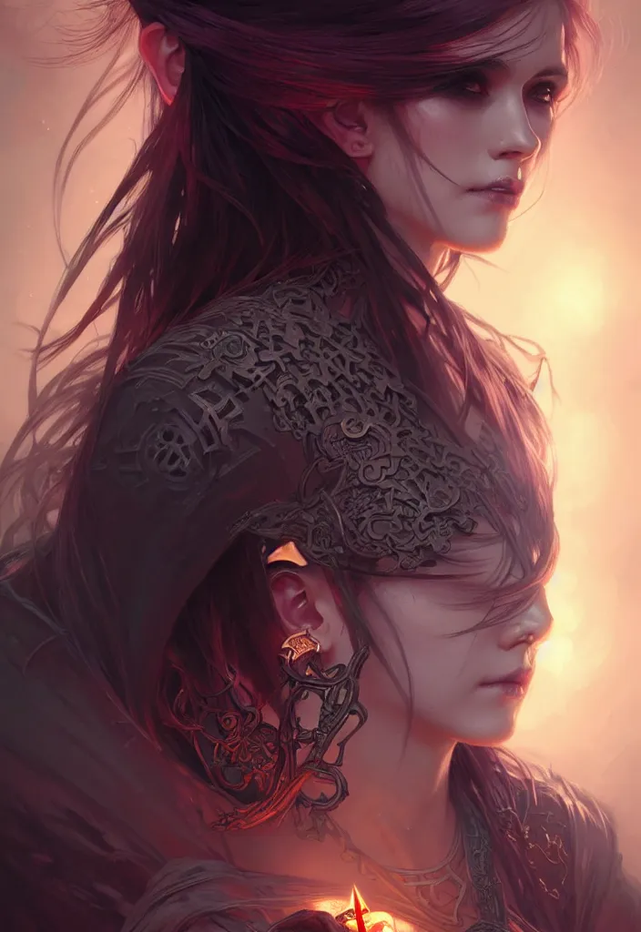 Image similar to Necromancer Sorceress, fantasy magic, undercut hairstyle, dark light night, intricate, elegant, sharp focus, illustration, highly detailed, digital painting, concept art, matte, art by WLOP and Artgerm and Greg Rutkowski and Alphonse Mucha, masterpiece