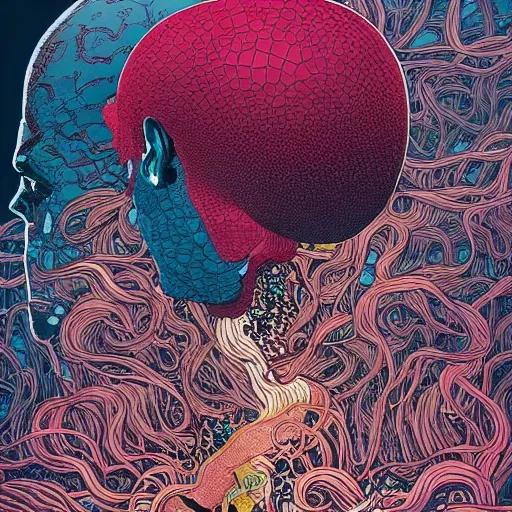 Image similar to invincible man show hyperviolent detailed maximalist hyperrealism psychedelic by victo ngai and moebius