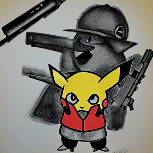 Prompt: pikachu holding a gun