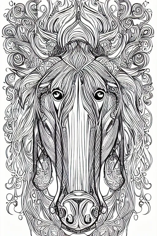 Image similar to beautiful, horse, fractals, ornamental, ink drawing, line art, colouring page