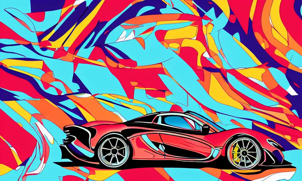 Image similar to pop art illustration of a mclaren p 1, abstract, adobe illustrator