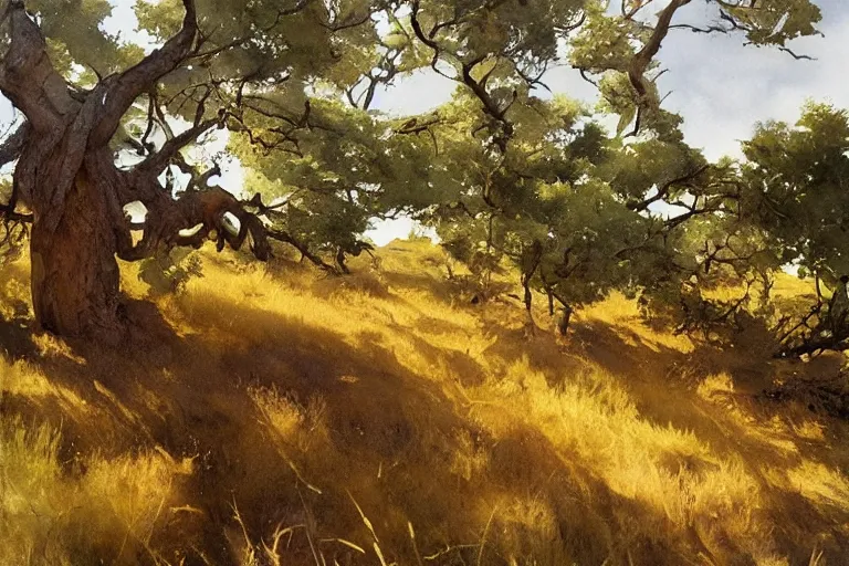 Prompt: watercolor painting of young oak tree in portuguese dry grasslands, art by hans gude, art by hans dahl, by jesper ejsing, art by anders zorn, wonderful masterpiece by greg rutkowski, cinematic light, american romanticism by greg manchess, creation by tyler edlin