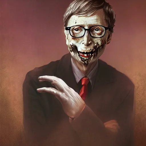 Prompt: a zombie Bill Gates, by WLOP, horror, wounds, bloody, dark fantasy, trending on artstation