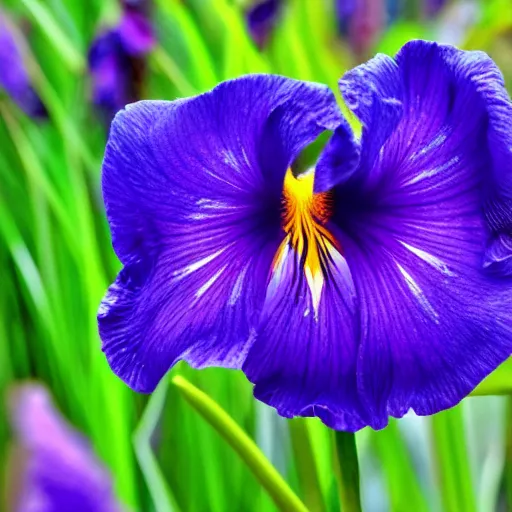 Image similar to Unique iris, luminous iris, smart, close-up, romantic, fairyland, exquisite, flowers open at night, fireflies, dreamlike picture, starlight, delicate and charming rose, bright picture tone, purple main color