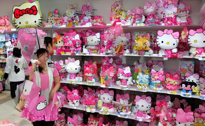 Prompt: A store full of Hello Kitty bootlegs