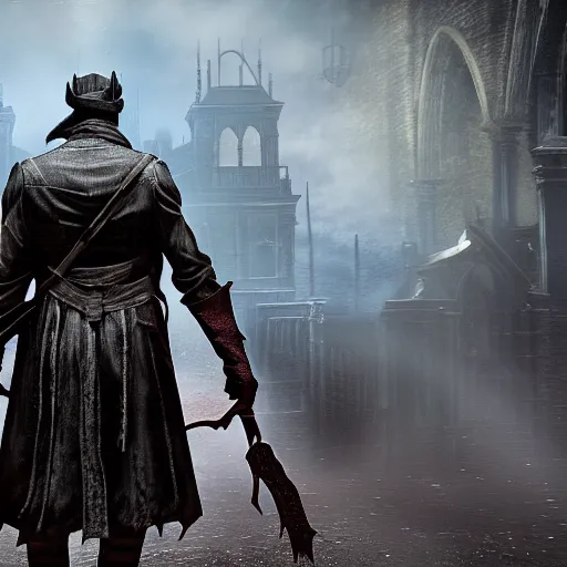 Prompt: Keanu Reeves as a character in Bloodborne, film still, photorealistic