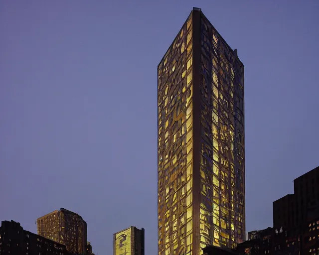 Prompt: a very tall building lit up at night, a photo by richard wilson, featured on flickr, brutalism, nightscape, flickering light, chiaroscuro