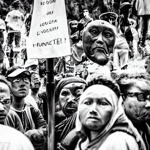 Image similar to hunnic protester face elongated cranium photo black and white wide angle lense